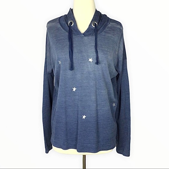 Tribal Tops - Tribal | Faded Denim Blue Star Pullover Hooded Shirt M